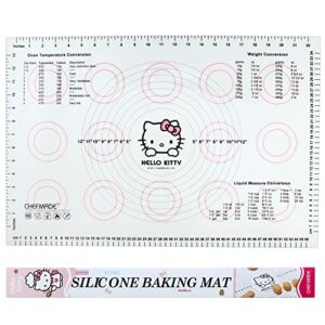 chefmade hello kitty 23-inch rectangle silicone baking mat with measurements, non-stick heat resistant rolling dough mat, for pastry,pizza, fondant and pie crust making 15" x 23" (pink)