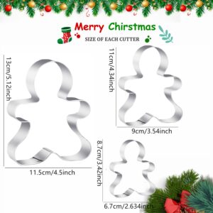 3PCS Gingerbread Man Cookie Cutters, 5.12" 4.34" 3.42" Large Christmas Cookie Cutters -Stainless Steel Holiday Cookie Cutters Shapes for Baking Gift