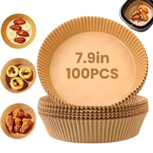 100 pcs air fryer disposable paper liners, maiqufa® oil-proof water-proof parchment round paper liners, for baking cooking grilling frying and roasting microwave (7.9in)