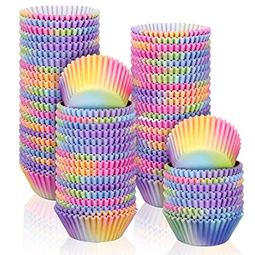 600 Count Aurora Cupcake Liners Rainbow Cupcake Wrappers Gradient Color Baking Cups Paper Muffin Cupcake Holders for Home Baking Kitchen Supplies