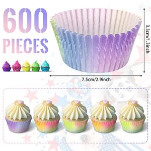 600 Count Aurora Cupcake Liners Rainbow Cupcake Wrappers Gradient Color Baking Cups Paper Muffin Cupcake Holders for Home Baking Kitchen Supplies