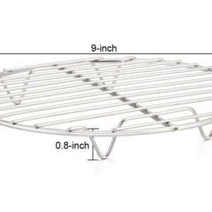 TeamFar Round Cooling Rack Set of 4, 9 Inch Round Wire Rack Stainless Steel Baking Steaming Roasting Rack Set, Healthy & Sturdy, Mirror Finish & Rust Resistant, Oven & Dishwasher Safe