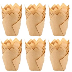 200pcs tulip cupcake liners natural baking cups muffin paper liner grease-proof wrappers for wedding， cases wrappers for wedding birthday partyr, standard size (natural)