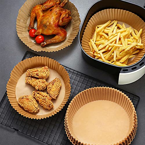 Feesrivers 100 Pcs Air Fryer Disposable Paper Liner, Non-stick Disposable Air Fryer Liners, Baking Paper for Air Fryer Oil-proof Water-proof Parchment for Baking Roasting Microwave (6.3"-100 pcs )