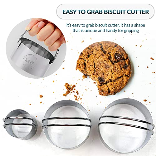 MHY KITCHEN Biscuit Cutters for Baking - Set of 3 Premium Quality Stainless Steel Circle Cookie Cutters with Double Handles for Round Cookies, Donuts and Dough Cutting - Professional Baking Dough Tool