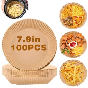 air fryer disposable parchment paper liner: 6.3 or 7.9 inch 100pcs round unbleached silicone paper for 4qt to 10qt airfryer toaster oven basket (7.9inch（100pcs）)