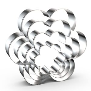 scallop flower cookie cutter set large - 5 inch, 4 inch, 3 inch, 2 inch - six petal scalloped edge spring flower cookie cutters shapes molds - stainless steel