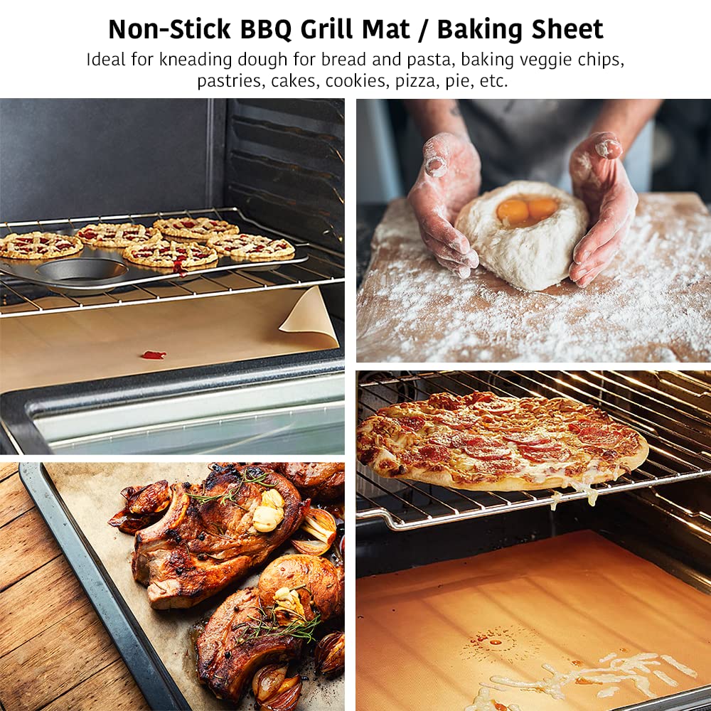 FoRapid PTFE Teflon Sheet, Non-Stick Oven Liners, Barbecue Grill Mat Baking Sheet Reusable Washable - Use Up to 500℉ Craft Mat for Baking Cooking BBQ Grilling Roasting 16x24"/40x60cm 3 Pack