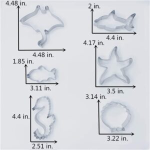 LILIAO Under The Sea Cookie Cutter Set - 7 Piece - Shark, Whale, Fish, Manta, Starfish, Shell and Seahorse Biscuit Fondant Cutters - Stainless Steel