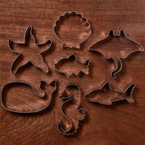 LILIAO Under The Sea Cookie Cutter Set - 7 Piece - Shark, Whale, Fish, Manta, Starfish, Shell and Seahorse Biscuit Fondant Cutters - Stainless Steel