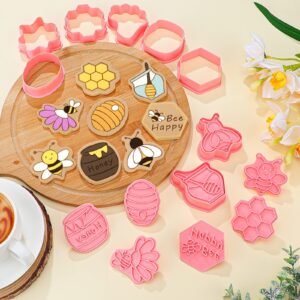 8 Pcs Insect Cookie Cutters with Plunger Stamps Set 3D Butterfly Bee Shape Biscuit Cutter Funny Cartoon Cookie Stamps Embossed Cookie Cutters for Treats DIY Baking Cookie Supplies (Bee Theme)