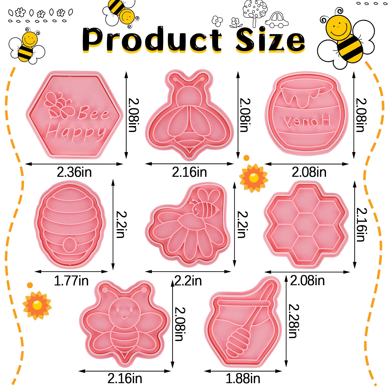 8 Pcs Insect Cookie Cutters with Plunger Stamps Set 3D Butterfly Bee Shape Biscuit Cutter Funny Cartoon Cookie Stamps Embossed Cookie Cutters for Treats DIY Baking Cookie Supplies (Bee Theme)