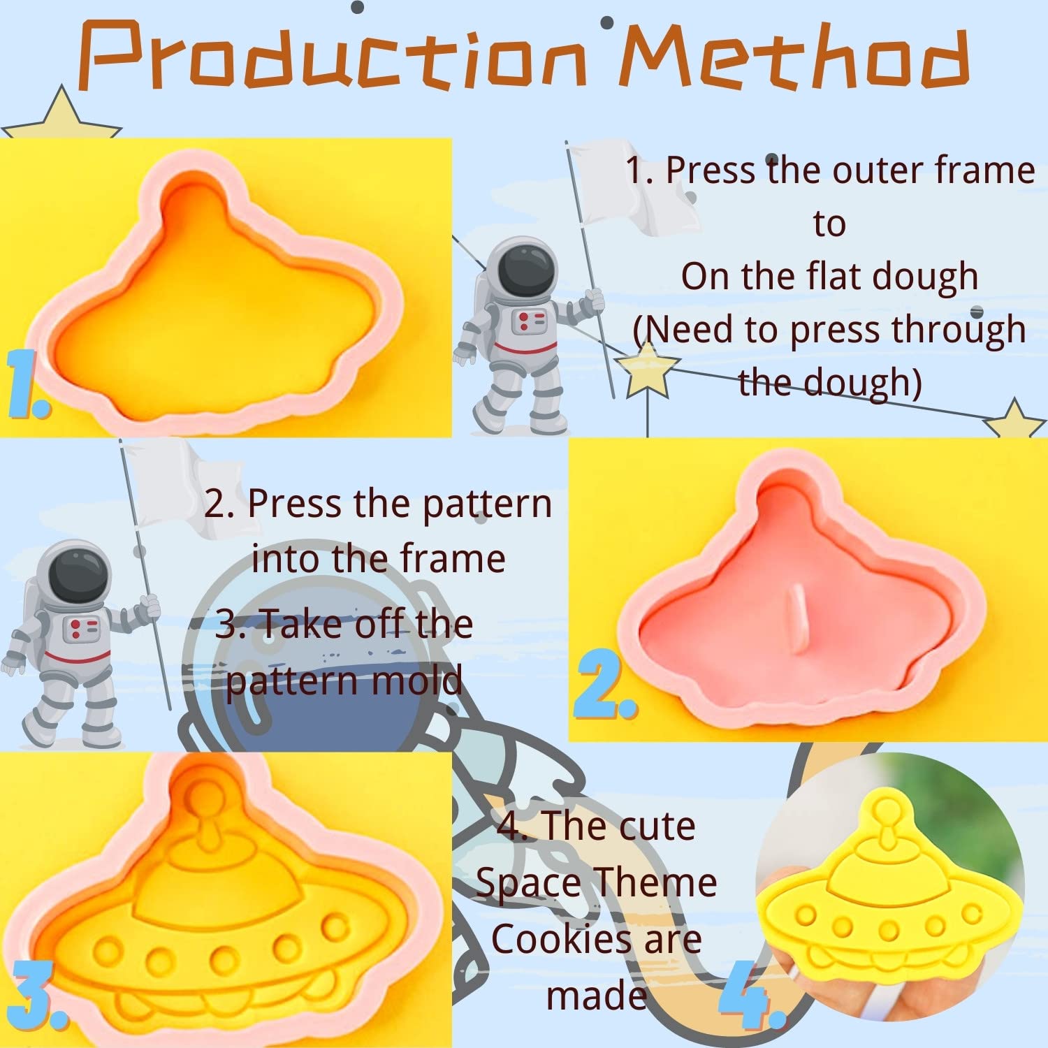 Crethinkaty Space Cookie Cutter-8 Plastic Cookie Stamp-Space Cartoon Fun Cookie Cutter Set, Children's Baking Set.