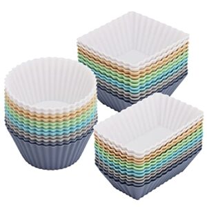 36Pack Silicone Cupcake Liners, Reusable Baking Muffin Cups, Food-Grade Silicone Mold Bento Lunch Box Divider for Kids-Round,Square,Rectangle,BPA Free, Neutral Color-White Beige Green Blue Grey)