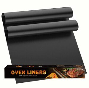 oven liners for bottom of oven, 2 pack large thick heavy duty 100% non-stick reusable teflon oven mat, 17”x25” baking mat for electric, gas, toaster ovens, grills,kitchen friendly cooking accessory
