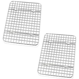 p&p chef mini grid baking racks pack of 2, stainless steel cooking rack for roasting drying grilling, 8.75'' x 6.25'' x 0.75'', oven & dishwasher safe, heavy duty & non toxic