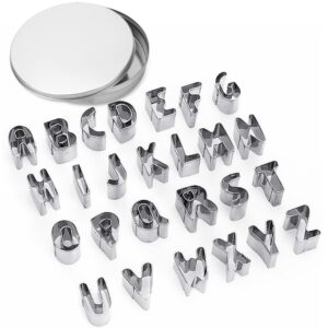 ofone small alphabet cookie cutters(a - z), 26 pcs fondant letter cutters stainless steel mini biscuit cutter shapes for baking cakes pastry polymer clay fruits