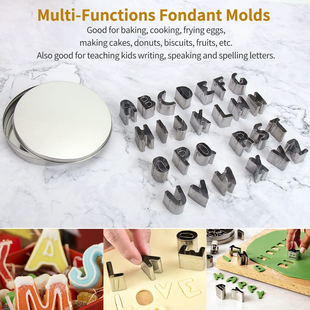 ofone Small Alphabet Cookie Cutters(A - Z), 26 Pcs Fondant Letter Cutters Stainless Steel Mini Biscuit Cutter Shapes for Baking Cakes Pastry Polymer Clay Fruits