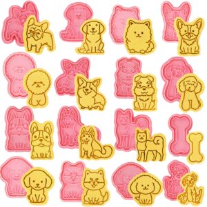 16 pcs dog cookie cutters with plunger stamps set 3d puppy bone shape biscuit cutter funny cartoon cookie stamps stamped embossed dog cookie cutters for treats diy cookie cake baking supplies