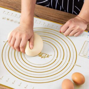alipobo extra thick silicone baking mat with measurements, non stick pie crust mat, rolling cookie dough mat, non stick silicone pastry mats for kneading dough, counter mat (l-24'' x 16", gold)