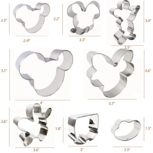 XUNMEINT Mickey Mouse Cookie Cutter Set with Storage Box, Mickey Head, Minnie, Glove, Shoe, Shorts, Mickey Shapes Sandwich Cutter, 8 Pcs DIY Bento Lunchbox Box Fruit Vegetable Cutters for Kids