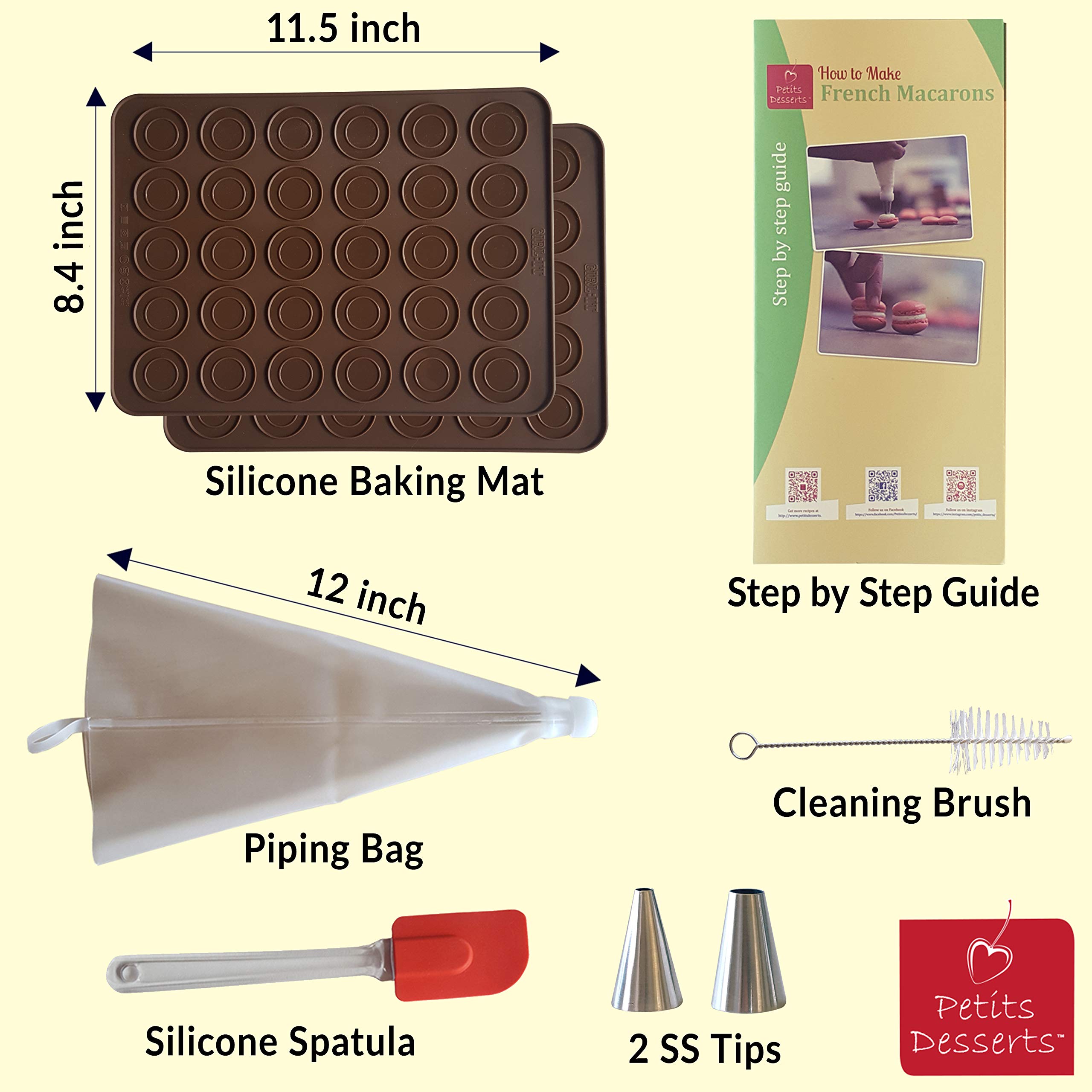 Macaron Baking Kit with Silicone Baking Mats and PRINTED STEP BY STEP GUIDE | Macaroon Kit 8 PCS | TAILORED FOR STARTERS | Macaron Mats with Ridged Circles for Easy Piping | Macaroon Baking Supplies