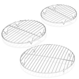teamfar round cooling rack set of 3, 7½ & 9 & 10½ inch, stainless steel round baking steaming rack set, fit for oven/pot/air fryer, healthy & dishwasher safe, mirror finish & smooth edge