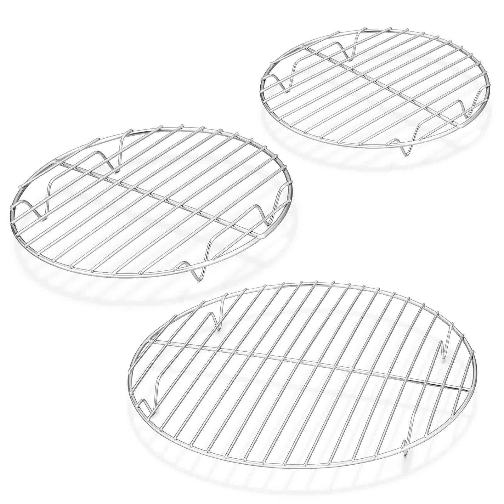 TeamFar Round Cooling Rack Set of 3, 7½ & 9 & 10½ Inch, Stainless Steel Round Baking Steaming Rack Set, Fit for Oven/Pot/Air fryer, Healthy & Dishwasher Safe, Mirror Finish & Smooth Edge