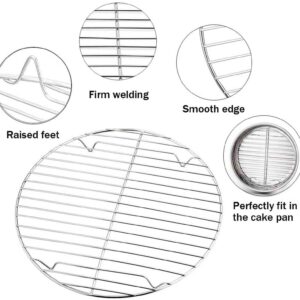 TeamFar Round Cooling Rack Set of 3, 7½ & 9 & 10½ Inch, Stainless Steel Round Baking Steaming Rack Set, Fit for Oven/Pot/Air fryer, Healthy & Dishwasher Safe, Mirror Finish & Smooth Edge