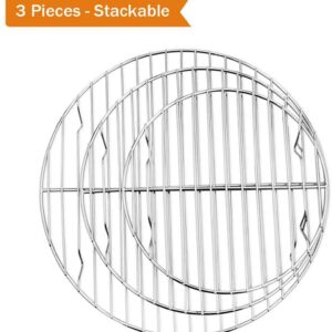 TeamFar Round Cooling Rack Set of 3, 7½ & 9 & 10½ Inch, Stainless Steel Round Baking Steaming Rack Set, Fit for Oven/Pot/Air fryer, Healthy & Dishwasher Safe, Mirror Finish & Smooth Edge
