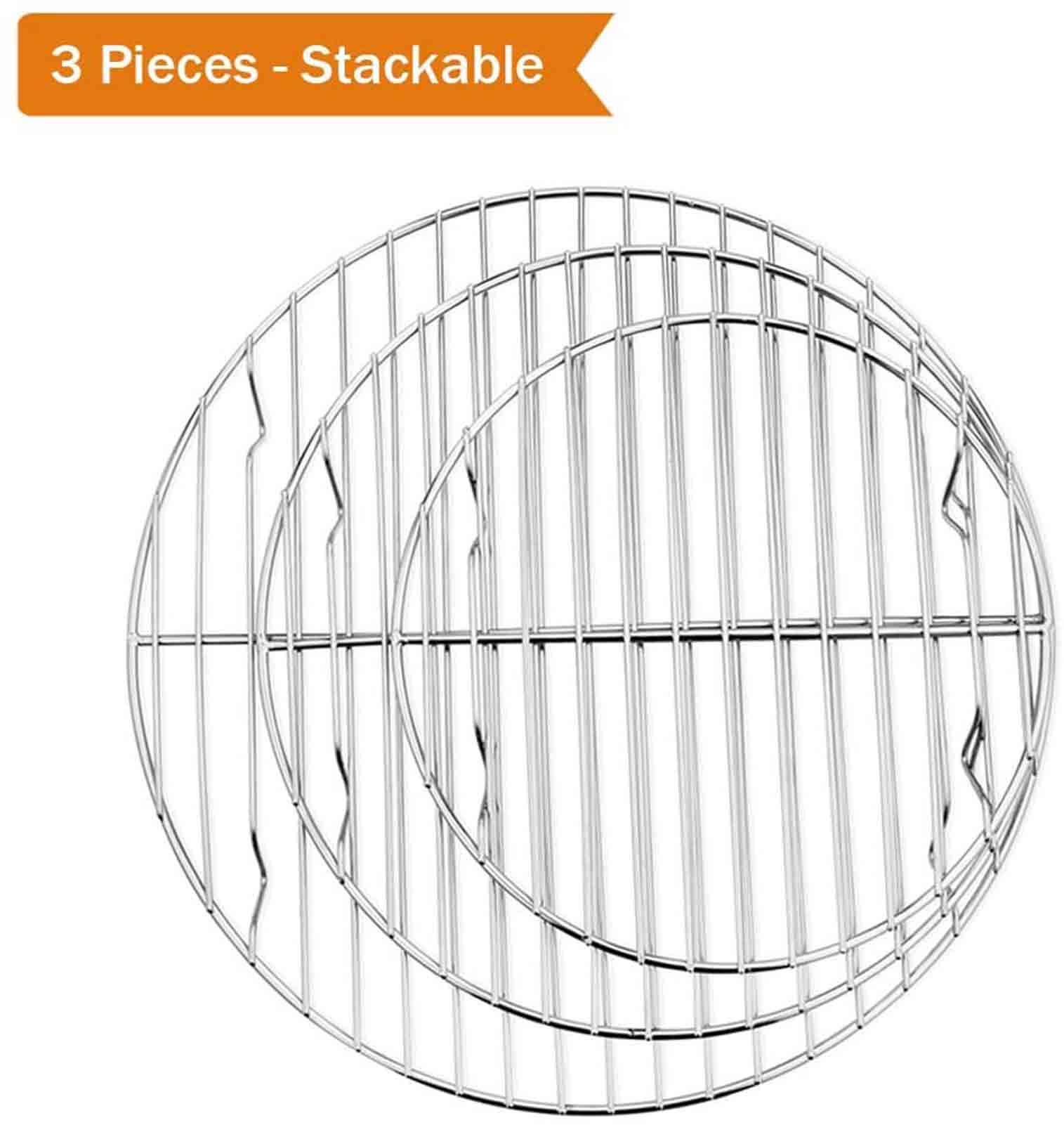 TeamFar Round Cooling Rack Set of 3, 7½ & 9 & 10½ Inch, Stainless Steel Round Baking Steaming Rack Set, Fit for Oven/Pot/Air fryer, Healthy & Dishwasher Safe, Mirror Finish & Smooth Edge