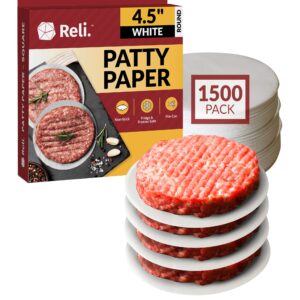 (1500 pack) reli. hamburger patty paper (4.5 inch round) | wax paper | food grade patty paper,parchment paper sheets| non-stick paper for burger press/separating frozen patties,restaurant-grade (4.5")