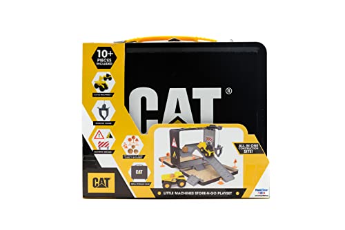 CAT Construction Toys, Store N Go Construction Playset with Travel Case, Ages 3+, 2 Little Machines Vehicles & Assortment of Construction Site Accessories, Quality, Durable & Realistic