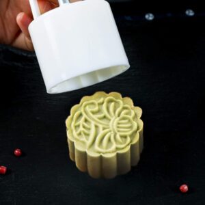 Mooncake Press Molds,Mid Autumn Festival Mooncake Mold Set 50g Flower Moon Cake Mold with 6Pcs Stamps (White)