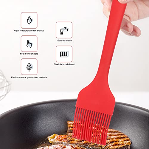 MJIYA Silicon Basting Brushes, Heat Resistant Pastry Brushes, Spread Oil Butter Sauce Marinades for BBQ Grill Barbeque & Kitchen Baking, Cooking (Red)