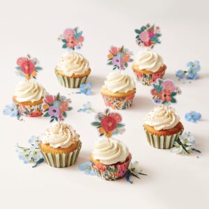 RIFLE PAPER CO. Garden Party Cupcake Kit, 24 Assorted Liners in 2 Designs, 24 Assorted Double Sided Toppers in 6 Designs, Standard Cupcake Size, Full Color and Foil Stamped
