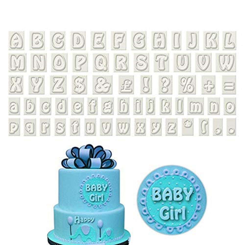 64 Pcs Alphabet Cookie Cutter Plastic Letters Fondant Cutters with Handle Cake Decorating Tool Cookie Cutters Mould Sugarcraft Embosser Mould Tools for Birthday Cake Fruit, 09-2.2 CM