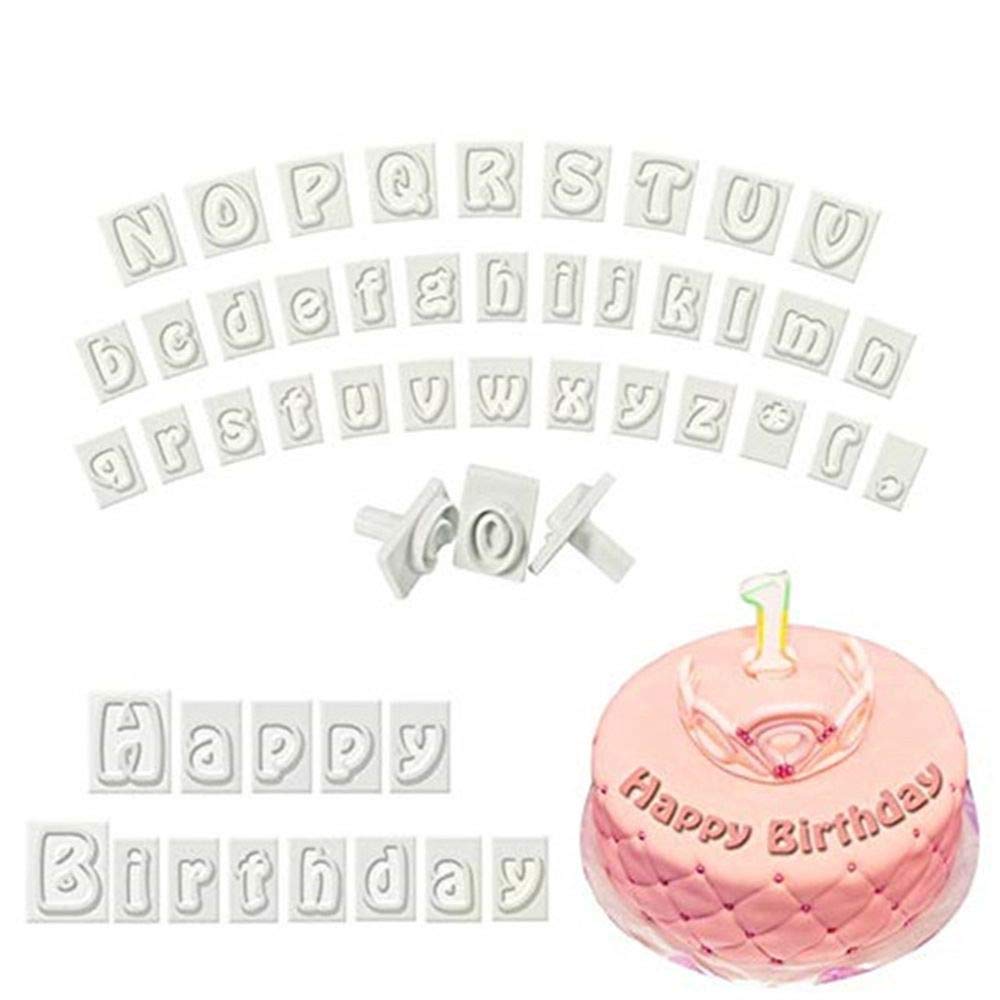 64 Pcs Alphabet Cookie Cutter Plastic Letters Fondant Cutters with Handle Cake Decorating Tool Cookie Cutters Mould Sugarcraft Embosser Mould Tools for Birthday Cake Fruit, 09-2.2 CM