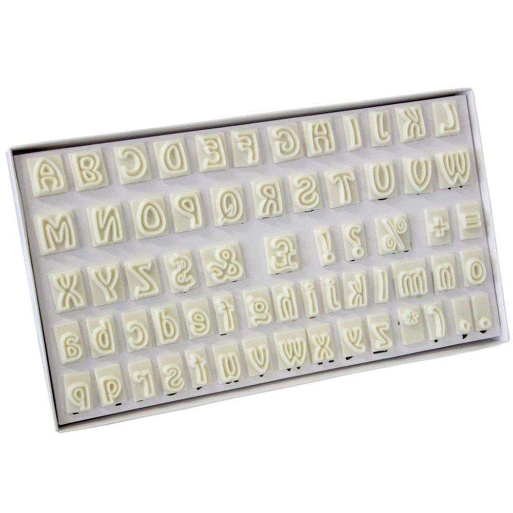 64 Pcs Alphabet Cookie Cutter Plastic Letters Fondant Cutters with Handle Cake Decorating Tool Cookie Cutters Mould Sugarcraft Embosser Mould Tools for Birthday Cake Fruit, 09-2.2 CM