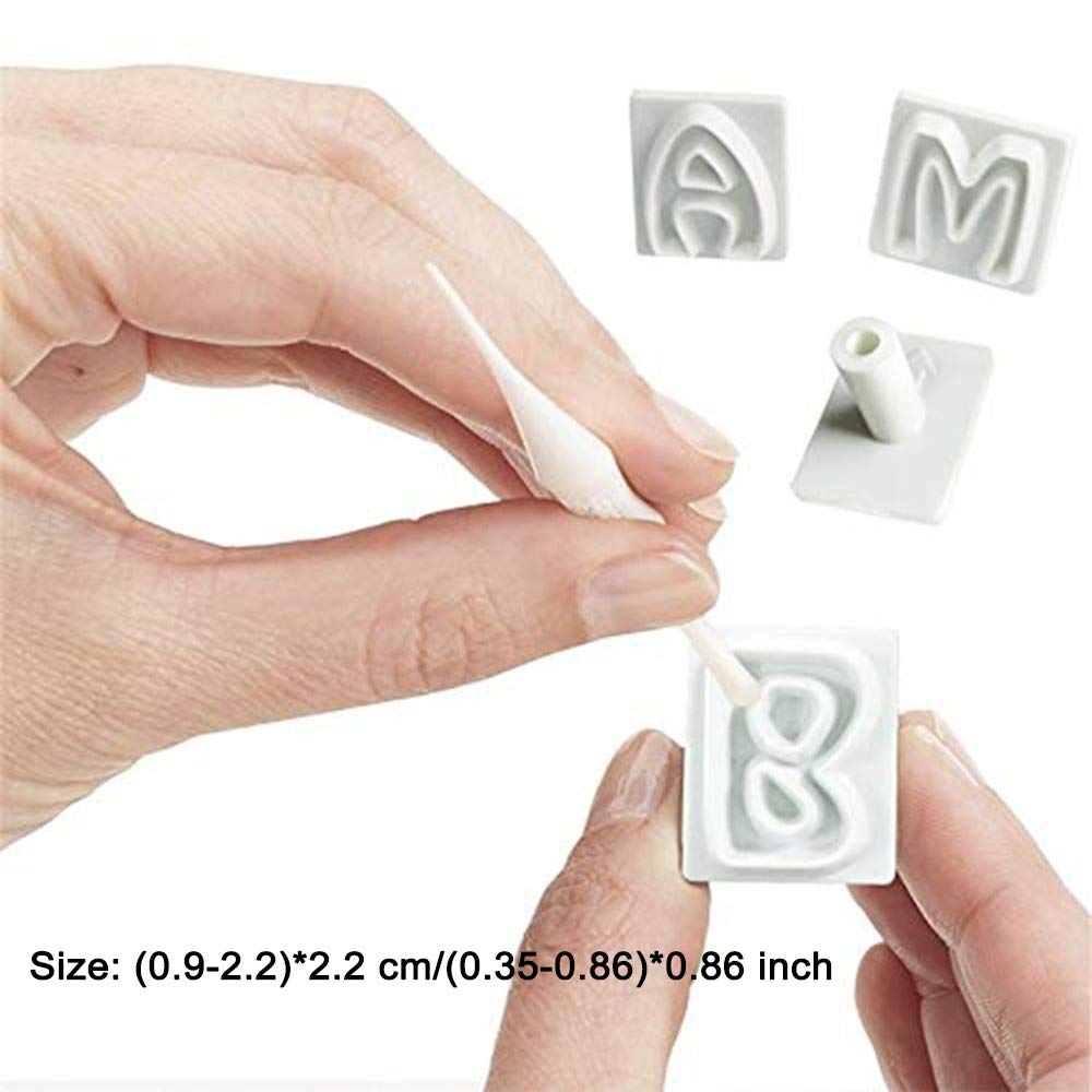 64 Pcs Alphabet Cookie Cutter Plastic Letters Fondant Cutters with Handle Cake Decorating Tool Cookie Cutters Mould Sugarcraft Embosser Mould Tools for Birthday Cake Fruit, 09-2.2 CM