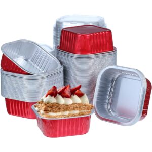 100 set aluminum foil baking cups 10 oz cupcake liners with lids disposable mini dessert cups cupcake ramekins containers square for cake muffin souffle pudding wedding birthday favor