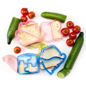 starpack sandwich cutters for kids - includes 4 sandwich cutters - each bread cutter & sandwich cutter for kids varies in cute color & shape - easy crust cutter sandwich fun for bento lunch box