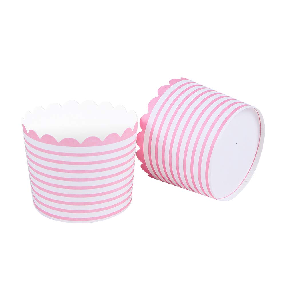 Webake Full Size Paper Baking Cups, 6oz Pink Cupcake Liners for Cupcake Bath Bomb, Muffin Case, Great for Valentine's Day Cupcake Baking Decoration Set of 25 (Pink Stripe)