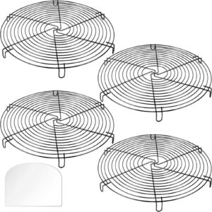 wuweot 4 pack cake cooling racks, 12 inch round food photography prop rack, iron wire baking steaming rack for cooking steaming cooling drying baking, bonus cake cream scrape