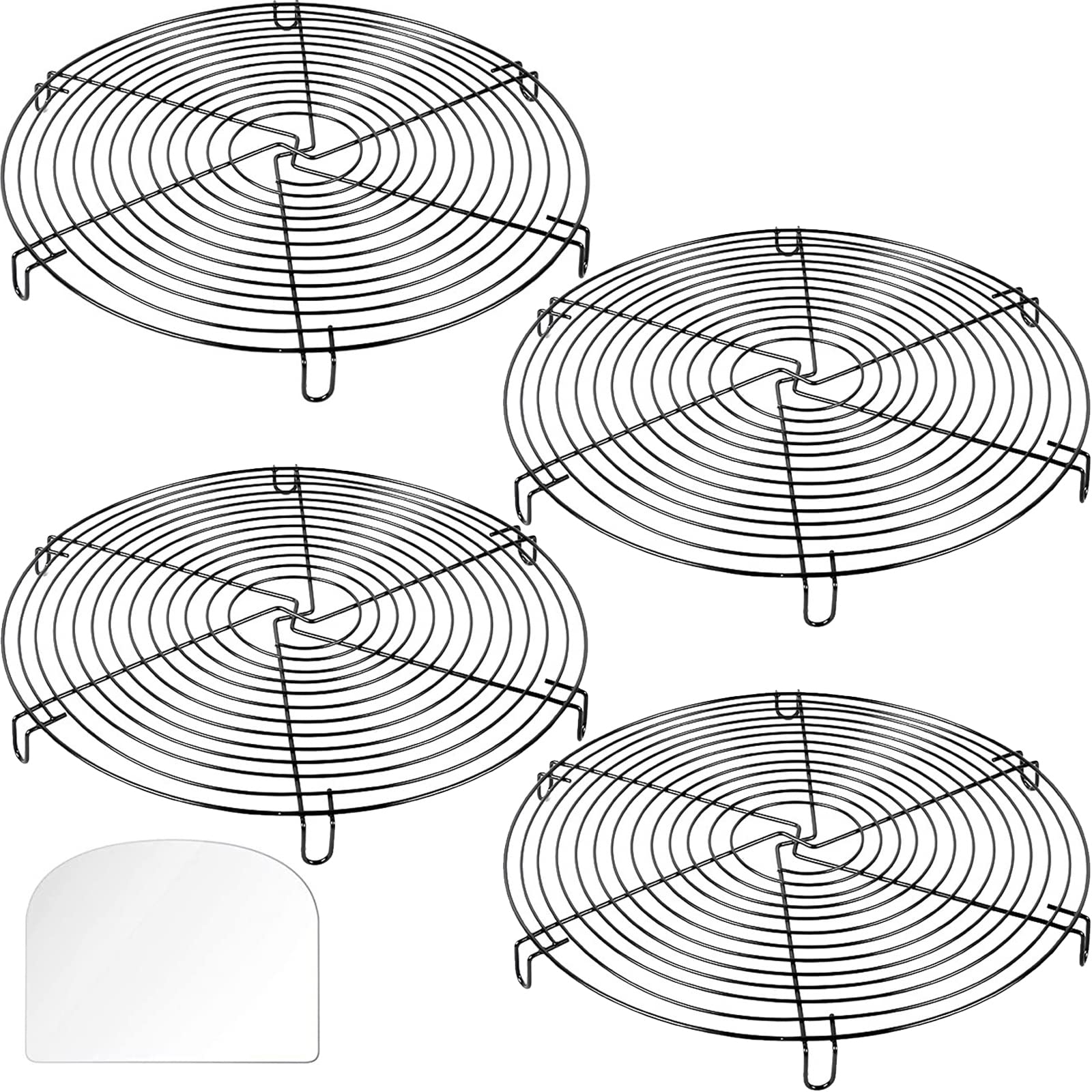 WUWEOT 4 Pack Cake Cooling Racks, 12 Inch Round Food Photography Prop Rack, Iron Wire Baking Steaming Rack for Cooking Steaming Cooling Drying Baking, Bonus Cake Cream Scrape