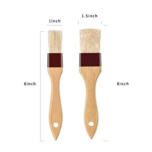 UOUYOO 2 Pieces Pastry Brushes Basting Boar Bristles and Beech Hardwood Handles 1 Inch, 1 1/2 Inch Oil Brush for Barbecue Spreading Butter Cooking Baking Brush