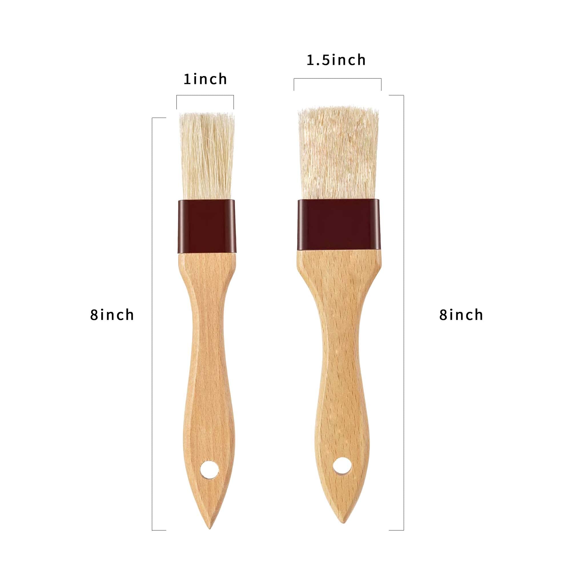 UOUYOO 2 Pieces Pastry Brushes Basting Boar Bristles and Beech Hardwood Handles 1 Inch, 1 1/2 Inch Oil Brush for Barbecue Spreading Butter Cooking Baking Brush