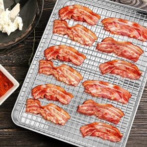 Cooling Rack Set of 2, E-far 1/2 Sheet Baking Racks for Oven Cooking Roasting Grilling, Stainless Steel 16.6” x 11.6” Wire Rack for Cookie Cake Bacon Meat Resting, Non-toxic Metal & Dishwasher Safe