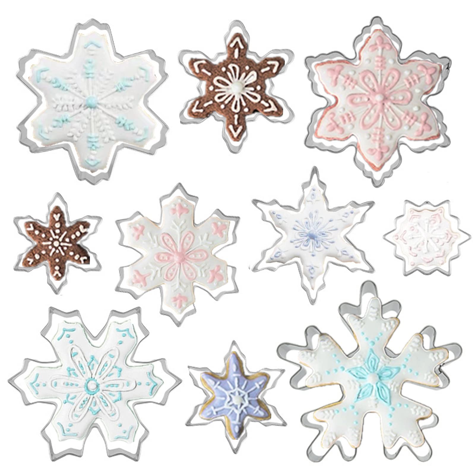 Snowflake Cookie Cutter Set of 10 pcs, Stainless Steel Snowflake Shaped Christmas Cookie Cutters Fondant Baking Molds