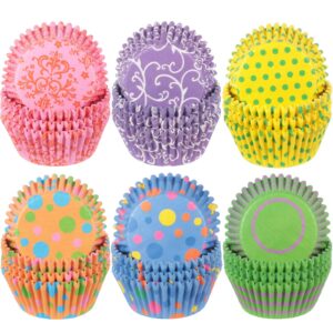 600 pieces seasonal cupcake liners colorful curls cupcake baking cups colorful dots cupcake wrappers colorful polka paper wraps muffin case trays for mother's day father's day birthday party decor